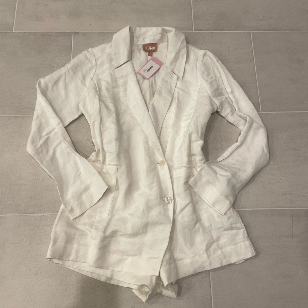 Show me your mumu white blazer linen romper